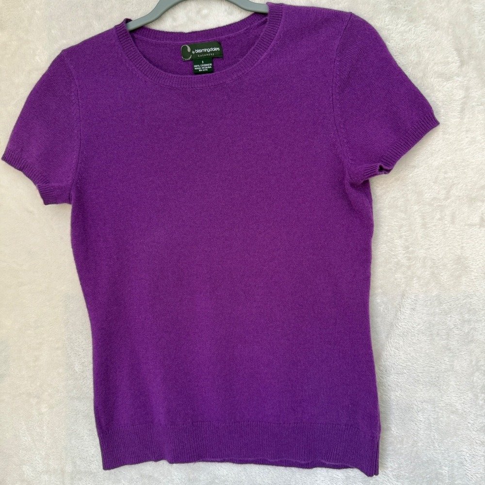 Bloomingdales 100% Cashmere Womens S Purple Short Sleeve Sweater Quiet Luxury